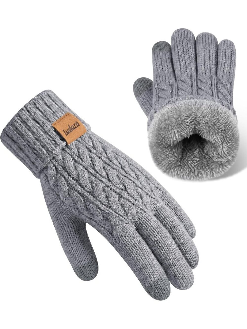 Women's Gray Warm Touchscreen Gloves Thermal Knit Thick Elastic Cuffs Gloves